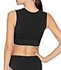 ROBIN PICCONE Ava Solid Keyhole Crew Neck Crop Swim Top, Color:Black - Image 2