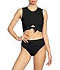 ROBIN PICCONE Ava Solid Tie-Front Swim Tank Top & High Waist Swim Bottom - Image 1