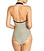 ROBIN PICCONE Parker Stripe Point Collar V-Neck Plunge One Piece Swimsuit, Color:Ecru/Black - Image 2