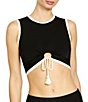 ROBIN PICCONE Tierna Solid Crew Neck Tie Front Crop Swim Top & Skirted Swim Bottom - Image 3