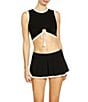 ROBIN PICCONE Tierna Solid Crew Neck Tie Front Crop Swim Top & Skirted Swim Bottom - Image 1