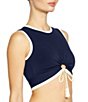 ROBIN PICCONE Tierna Solid Crew Neck Tie Front Crop Swim Top - Image 3