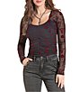 Rock & Roll Denim Flocked Print Long Sleeve Top - Image 1