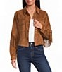 Rock & Roll Denim Micro Suede Point Collar Long Sleeve Fringe Jacket - Image 1