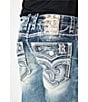 Color:Medium Blue - Image 4 - Straight Leg Inverted Fleur-De-Lis Denim Jeans