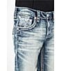 Color:Medium Blue - Image 5 - Straight Leg Inverted Fleur-De-Lis Denim Jeans