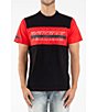 Color:Red Black - Image 1 - Short-Sleeve Colorblock Banner Print T-Shirt