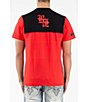 Color:Red Black - Image 2 - Short-Sleeve Colorblock Banner Print T-Shirt