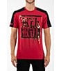 Color:Red/Black - Image 1 - Short-Sleeve Colorblock Shoulder Graphic T-Shirt