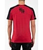 Color:Red/Black - Image 2 - Short-Sleeve Colorblock Shoulder Graphic T-Shirt