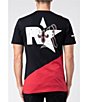 Color:Red/Black - Image 1 - Short Sleeve Diagonal Color Block Graphic T-Shirt