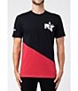 Color:Red/Black - Image 2 - Short Sleeve Diagonal Color Block Graphic T-Shirt