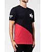 Color:Red/Black - Image 3 - Short Sleeve Diagonal Color Block Graphic T-Shirt