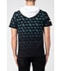 Color:Black/Aqua - Image 2 - Short-Sleeve Printed Hooded T-Shirt