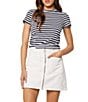 Rolla's Paros Stripe Soft Cotton Pointelle Scalloped Edge Neck Short Sleeve Tee, Color:Navy - Image 1