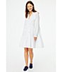 Color:White - Image 4 - Janni Tie V-Neck Long Sleeve Ruffle Cuff Waistless Tiered Dress