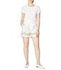 Color:White - Image 3 - Sierra Wildflower Floral Embroidered High Waisted Scallop Trim Shorts
