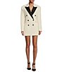 Color:Pearl/Jet Black - Image 1 - Atticus Contrast Trim Peak Lapel Wing Collar Long Sleeve Double Breasted Jacket Dress