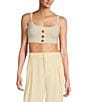 Color:Ecru - Image 1 - Jude Knit Scoop Neck Sleeveless Button Front Crop Top