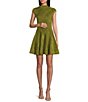 Color:Moss - Image 1 - Laney Solid Chenille Knit Mock Neck Cap Sleeve Fit and Flare Mini Dress