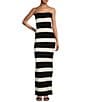 Color:Black White Stripe - Image 1 - Lehua Knit Color Block Stripe Strapless Sheath Maxi Dress