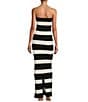 Color:Black White Stripe - Image 2 - Lehua Knit Color Block Stripe Strapless Sheath Maxi Dress
