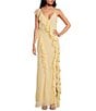 Color:Buttercream - Image 1 - Olivialle Chiffon Deep V-Neck Sleeveless Asymmetric Ruffled A-Line Maxi Dress