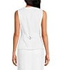 Color:White - Image 2 - Palmina Solid Drape Linen-Blend Round Neck Sleeveless Button Front Vest