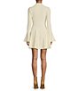 Color:Eggshell - Image 2 - Wynne Solid Chenille Knit Mock Neck Long Bell Sleeve Fit and Flare Mini Dress
