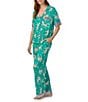 Room Service Cheetah Print Short Sleeve Notch Collar Knit Pajama Set, Color:Teal Print - Image 3
