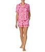 Color:Hot Pink Ground - Image 1 - Cowboy Bouquet Print Short Sleeve Notch Collar Knit Pajama Set