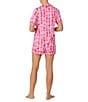 Color:Hot Pink Ground - Image 2 - Cowboy Bouquet Print Short Sleeve Notch Collar Knit Pajama Set