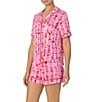 Color:Hot Pink Ground - Image 3 - Cowboy Bouquet Print Short Sleeve Notch Collar Knit Pajama Set