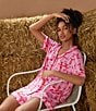 Color:Hot Pink Ground - Image 5 - Cowboy Bouquet Print Short Sleeve Notch Collar Knit Pajama Set