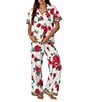 Room Service Floral & Cheetah Print Short Sleeve Notch Collar Marshmallow Knit Pajama Set, Color:Floral Print - Image 4