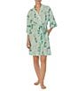 Color:Mint Print - Image 1 - Floral Bubbly 3/4 Sleeve Coordinating Satin Robe