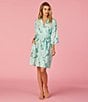 Color:Mint Print - Image 4 - Floral Bubbly 3/4 Sleeve Coordinating Satin Robe