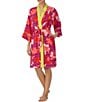 Color:Multi Floral - Image 3 - Floral Print Shawl Collar 3/4 Sleeve Satin Side Pocket Tie Waist Short Robe