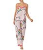 Color:Pink/Geo - Image 1 - Geometric Print Satin Cami & Pant Pajama Set