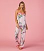 Color:Pink/Geo - Image 5 - Geometric Print Satin Cami & Pant Pajama Set