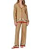 Room Service Green Floral Print Long Sleeve Notch Collar Jersey Knit Long Pajama Set - Image 1