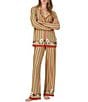 Room Service Green Floral Print Long Sleeve Notch Collar Jersey Knit Long Pajama Set - Image 4