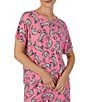 Color:Pink Print - Image 3 - Knit Critter Print Round Neck Short Dolman Sleeve Tee & Shorty Set