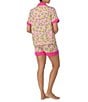 Color:Pink/Print - Image 2 - Lemon Print Short Sleeve Notch Collar Shorty Pajama Set