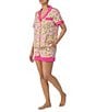 Color:Pink/Print - Image 3 - Lemon Print Short Sleeve Notch Collar Shorty Pajama Set