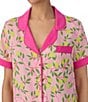 Color:Pink/Print - Image 4 - Lemon Print Short Sleeve Notch Collar Shorty Pajama Set