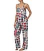 Color:Multi Plaid - Image 3 - Plaid Print Sleeveless Round Neck Woven Pajama Pant Set