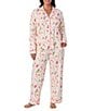 Room Service Plus Size Champagne Print Long Sleeve Notch Collar Knit Long Pajama Set, Color:White/Print - Image 1