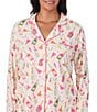Room Service Plus Size Champagne Print Long Sleeve Notch Collar Knit Long Pajama Set, Color:White/Print - Image 4