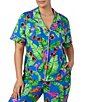 Room Service Plus Size Lobster Tropical Short Sleeve Notch Collar Knit Pajama Set, Color:Blue/Novelty - Image 4